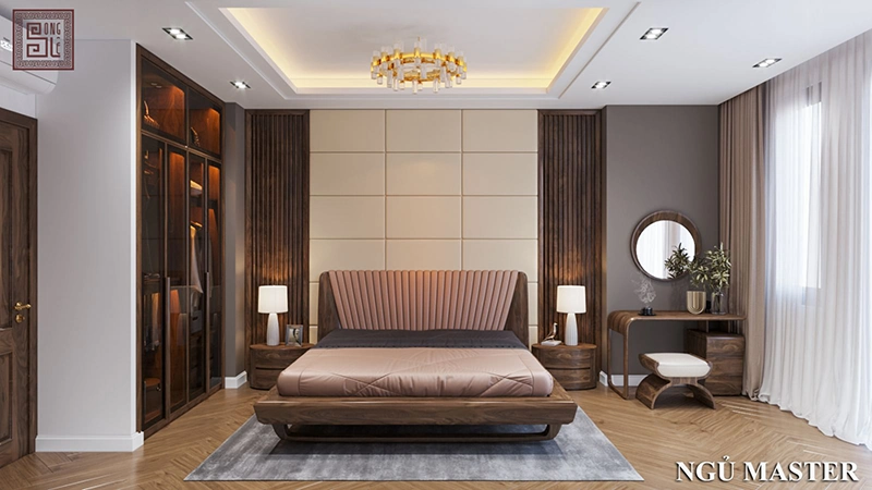 Thiết kế nội thất phòng ngủ gỗ óc chó ấm áp