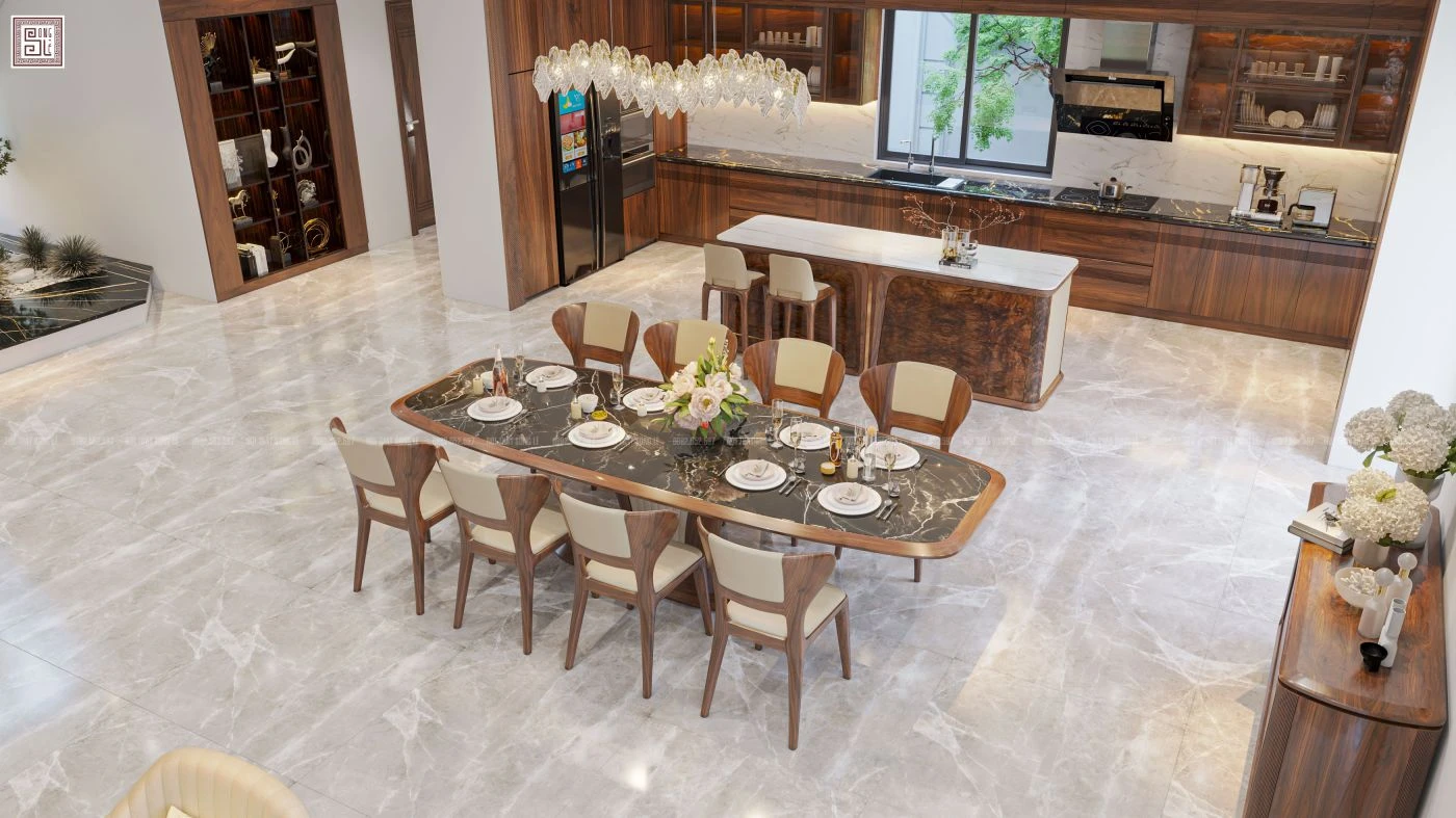 Nội thất phòng bếp gỗ tự nhiên góc chó