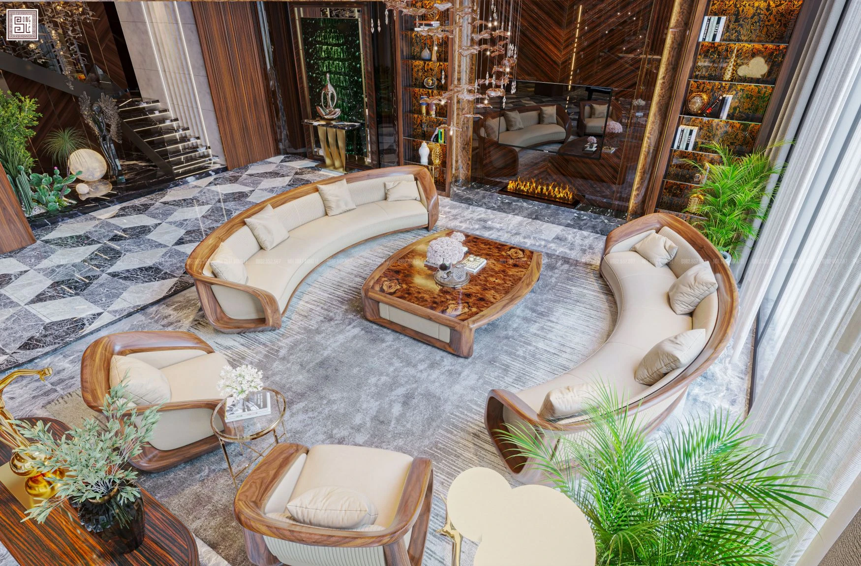 nội thất phòng khách gỗ óc chó