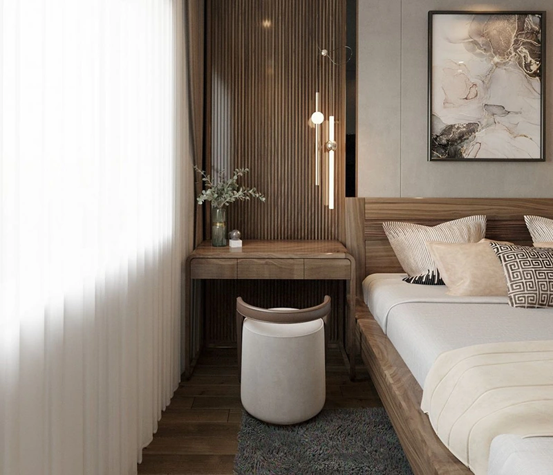 Bàn phấn dáng vuông với các đường nét mạnh mẽ, khỏe khoắn